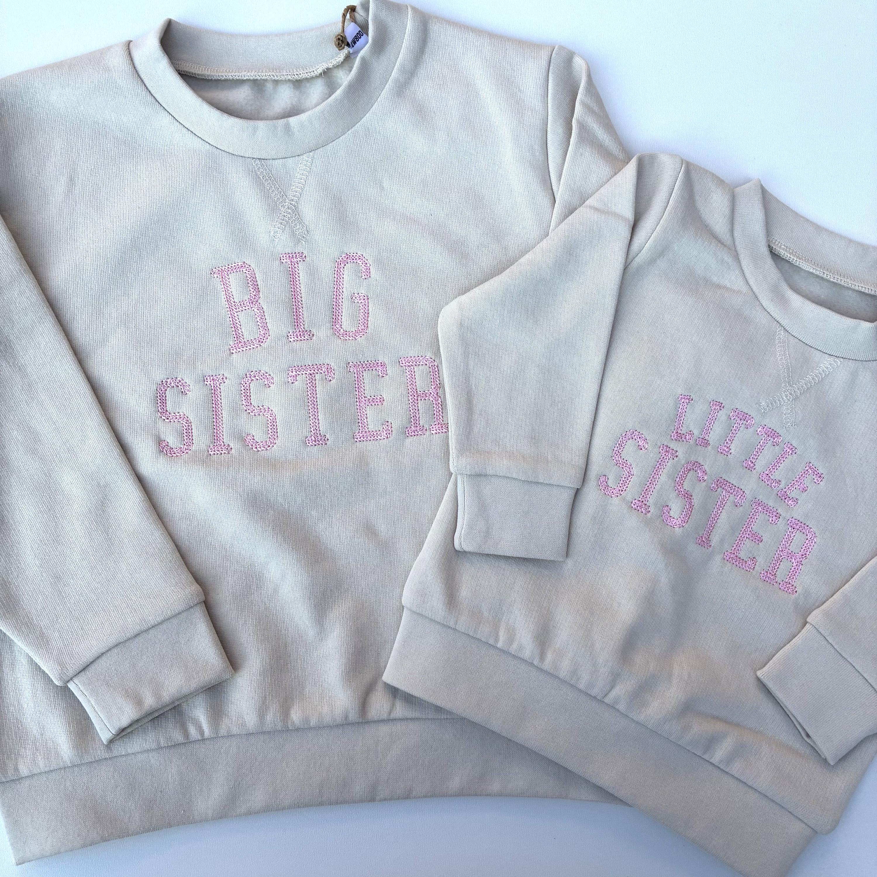 Embroidered Big & Little Sister Girls Sustainable Sweatshirts Baby and Toddler Pink Varsity Matching New Siblings