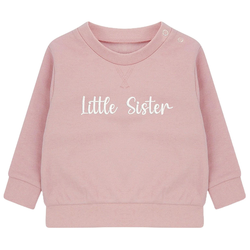 Embroidered Big & Little Sister Girls Sustainable Sweatshirts Pink Baby and Toddler Matching New Siblings