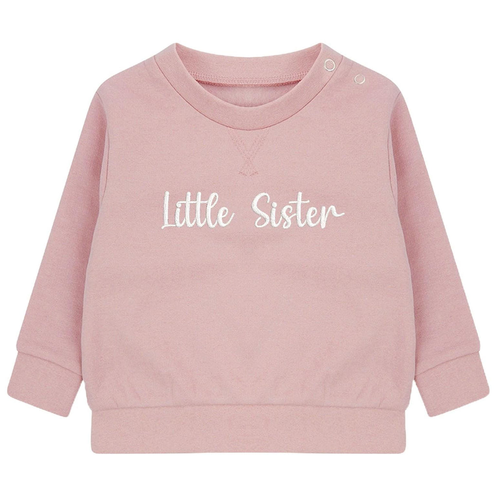 Embroidered Big & Little Sister Girls Sustainable Sweatshirts Pink Baby and Toddler Matching New Siblings