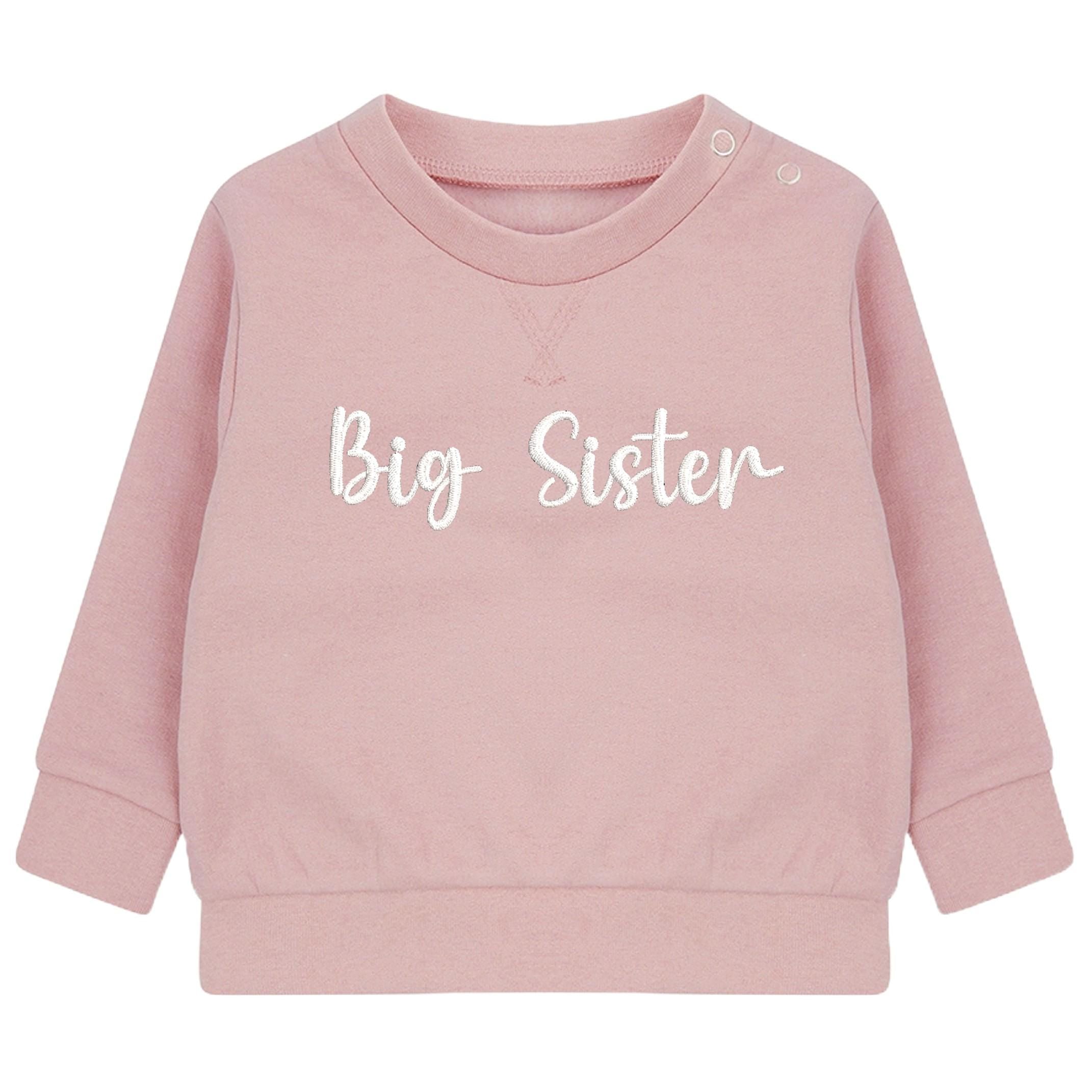 Embroidered Big & Little Sister Girls Sustainable Sweatshirts Pink Baby and Toddler Matching New Siblings