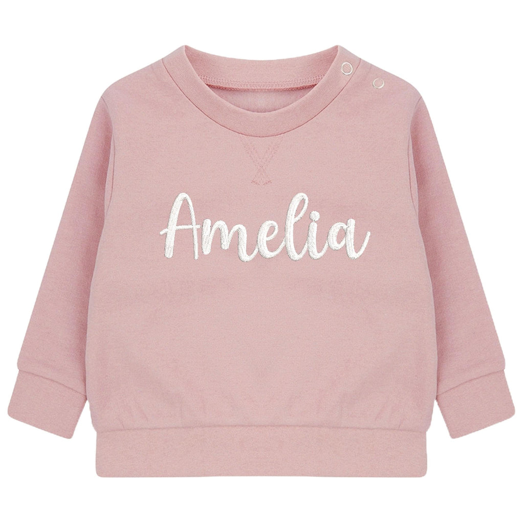 Embroidered Personalised Name Baby and Toddler Girls Pink Sustainable Sweatshirts