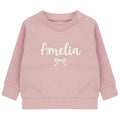 Embroidered Personalised Name Baby and Toddler Girls Pink Bow Sustainable Sweatshirts