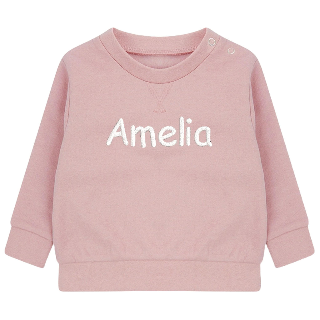 Embroidered Personalised Name Boys & Girls Sustainable Sweatshirts Baby and Toddler Custom Your Text Design Jumper Gift