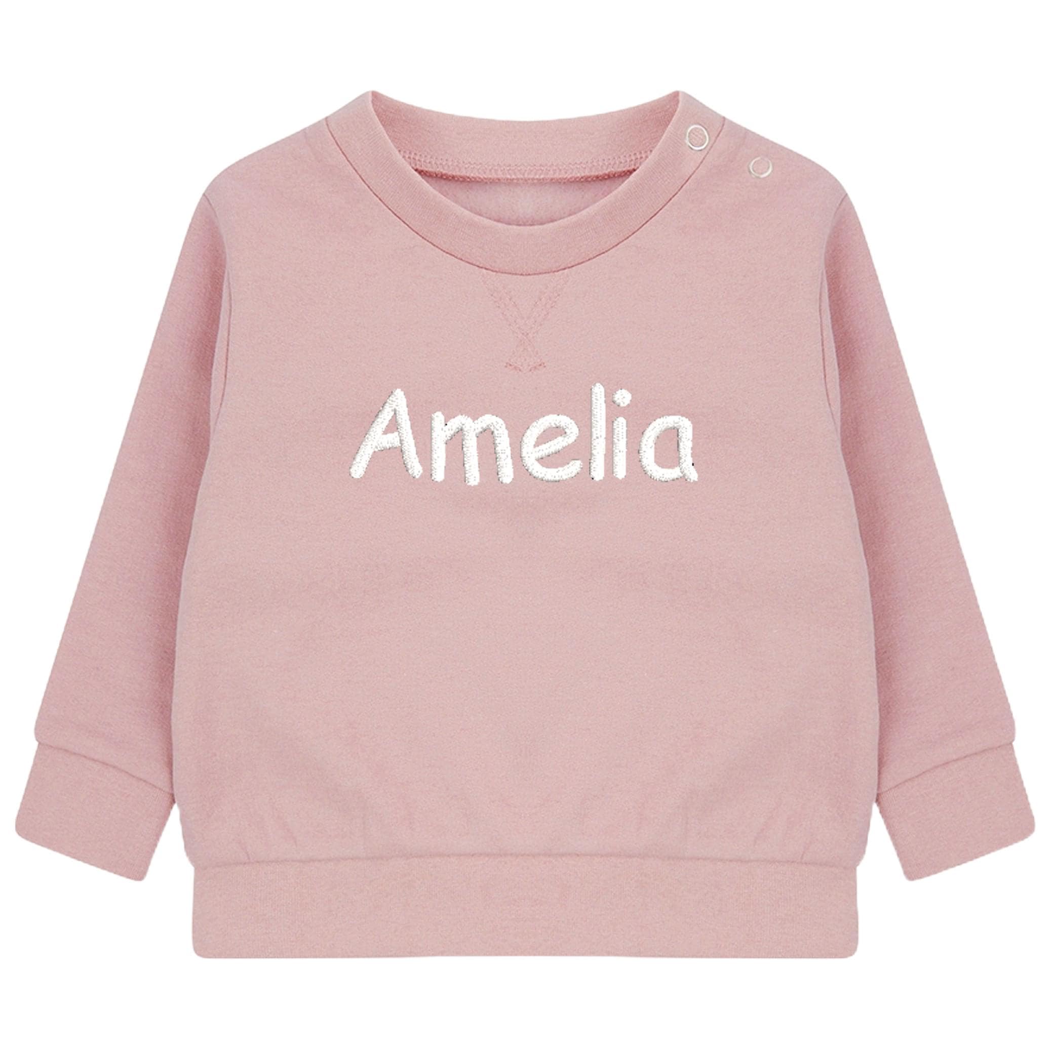 Embroidered Personalised Name Boys & Girls Sustainable Sweatshirts Baby and Toddler Custom Your Text Design Jumper Gift