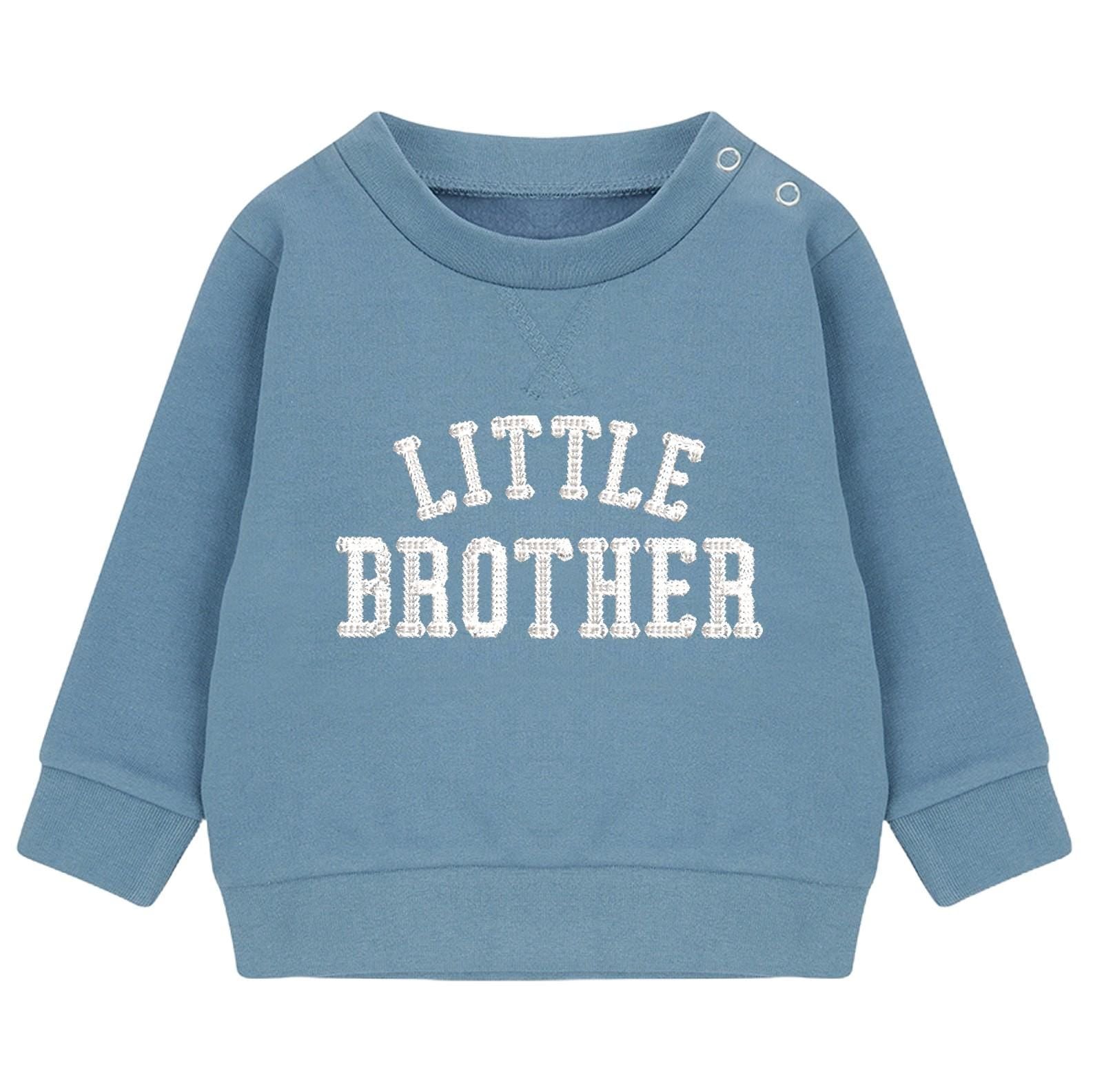Embroidered Big & Little Brother Boys Sustainable Sweatshirts Blue Baby and Toddler Varsity Matching New Siblings
