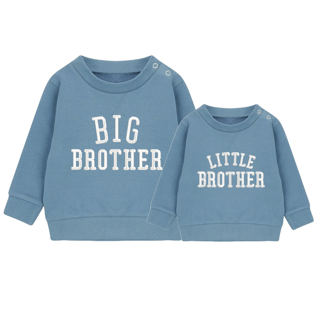 Embroidered Big & Little Brother Boys Sustainable Sweatshirts Blue Baby and Toddler Varsity Matching New Siblings