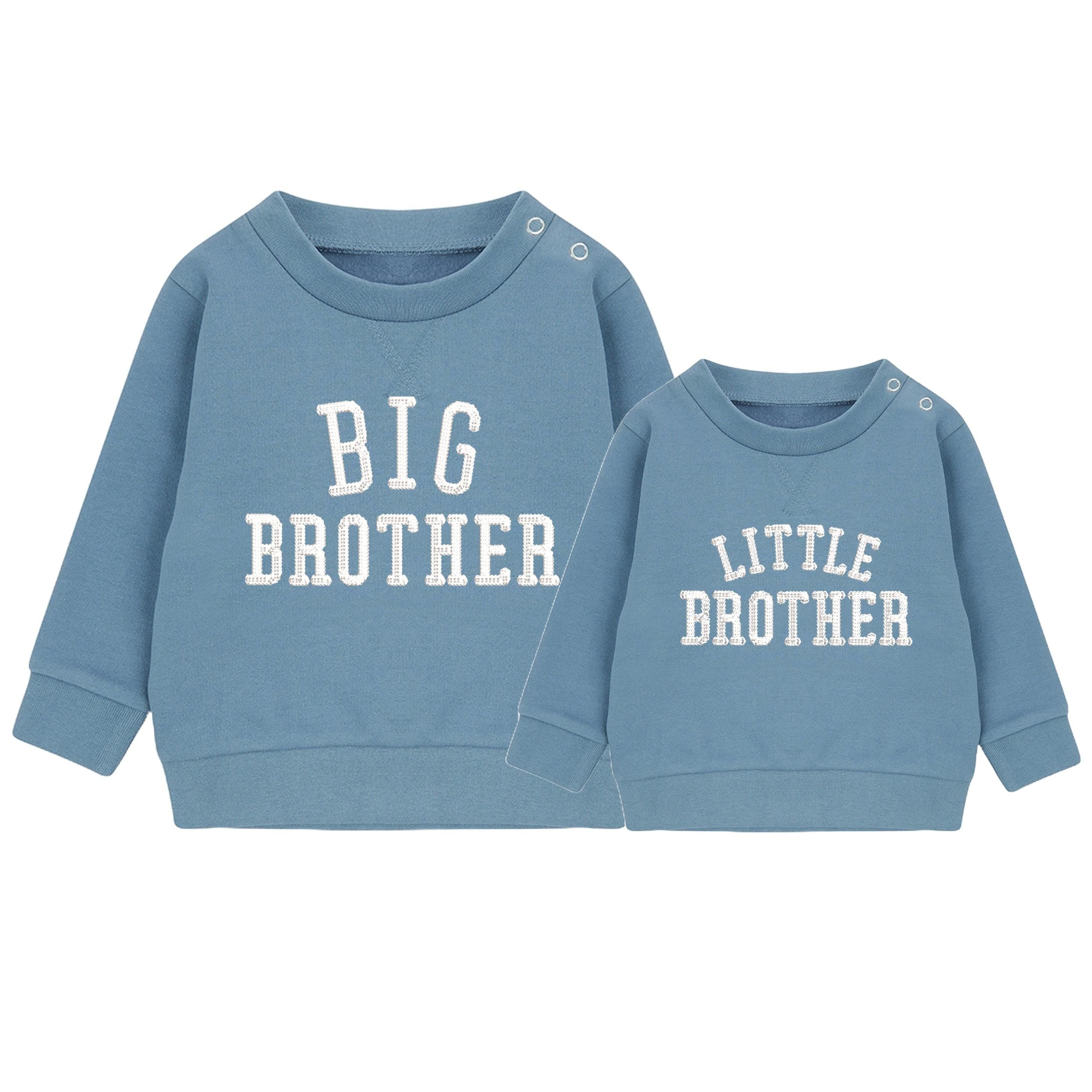 Embroidered Big & Little Brother Boys Sustainable Sweatshirts Blue Baby and Toddler Varsity Matching New Siblings