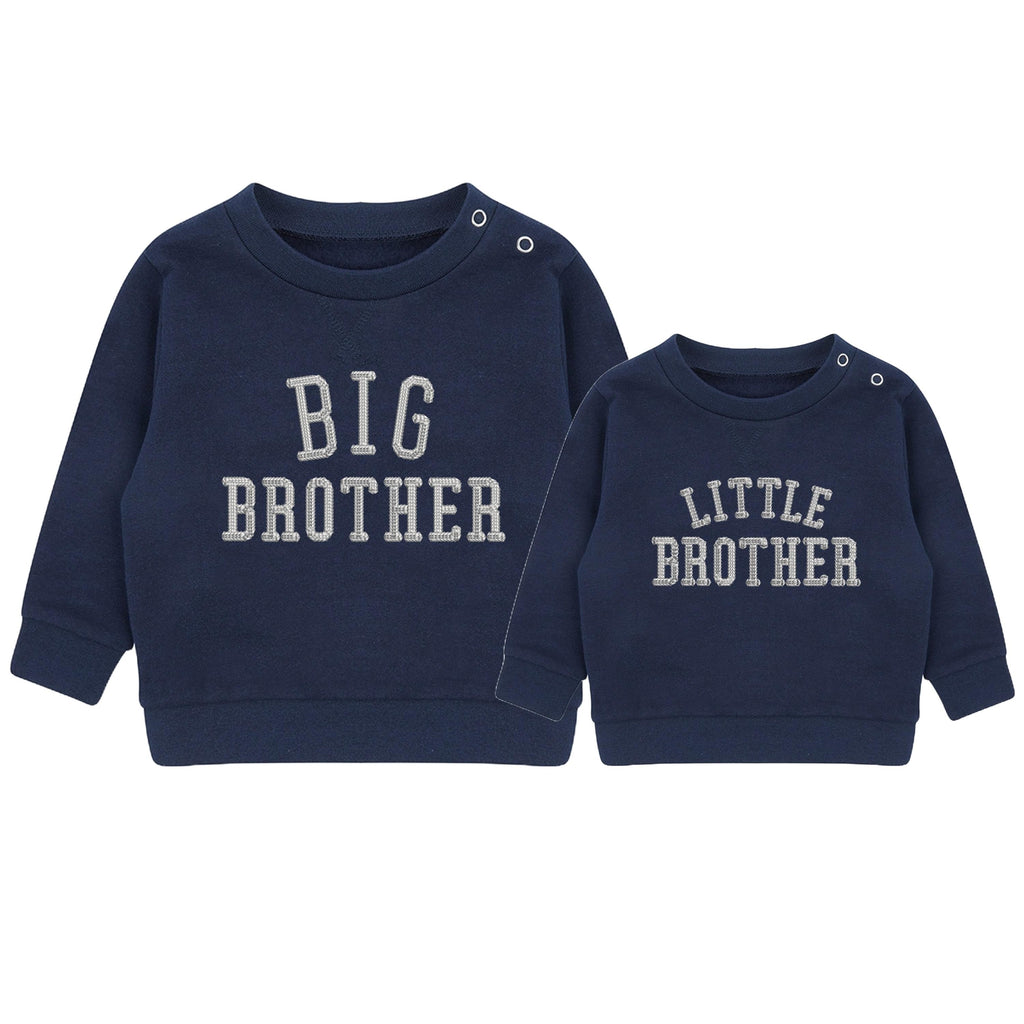 Embroidered Big & Little Brother Boys Sustainable Sweatshirts Navy Baby and Toddler Varsity Matching New Siblings
