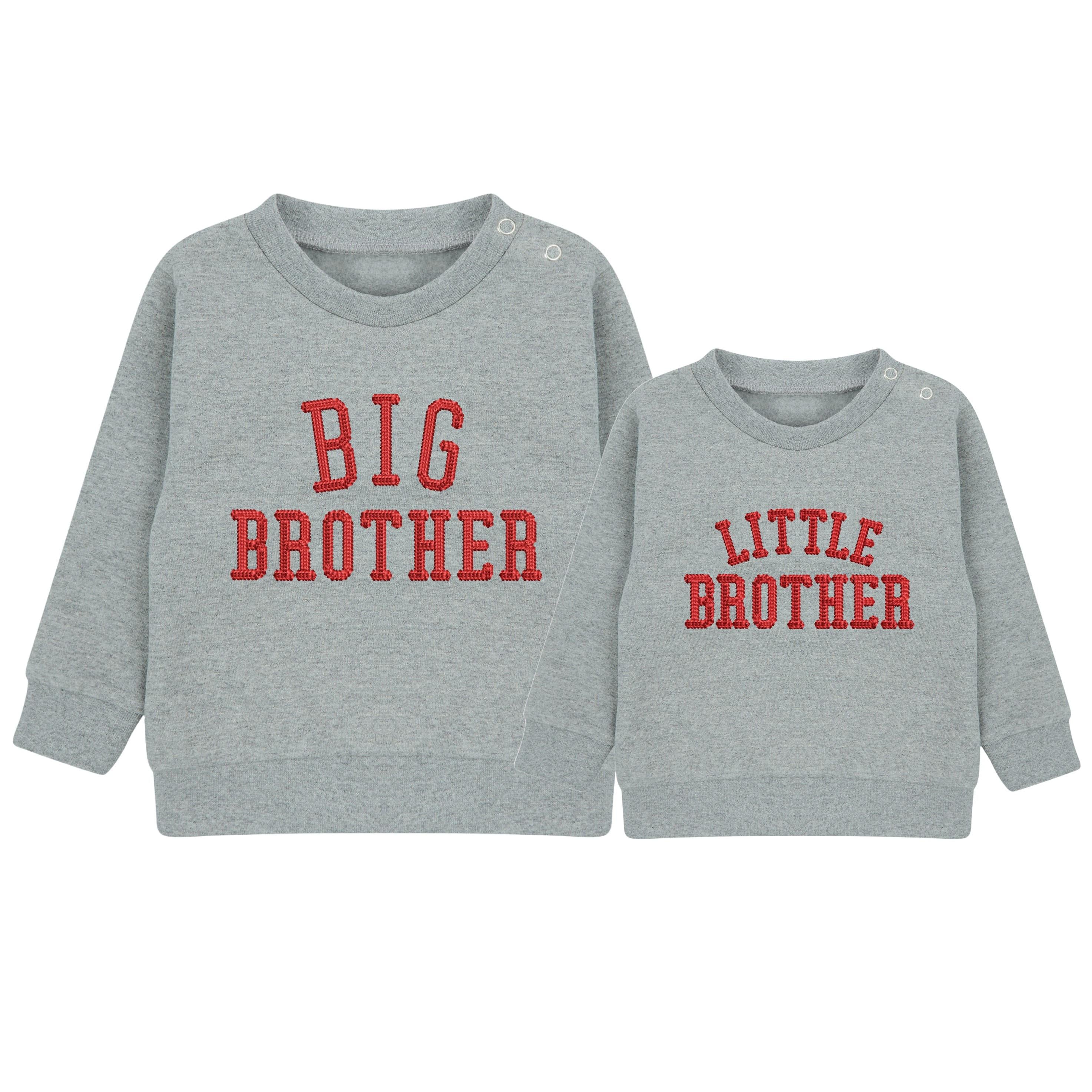 Embroidered Big & Little Brother Boys Sustainable Sweatshirts Grey Baby and Toddler Varsity Matching New Siblings