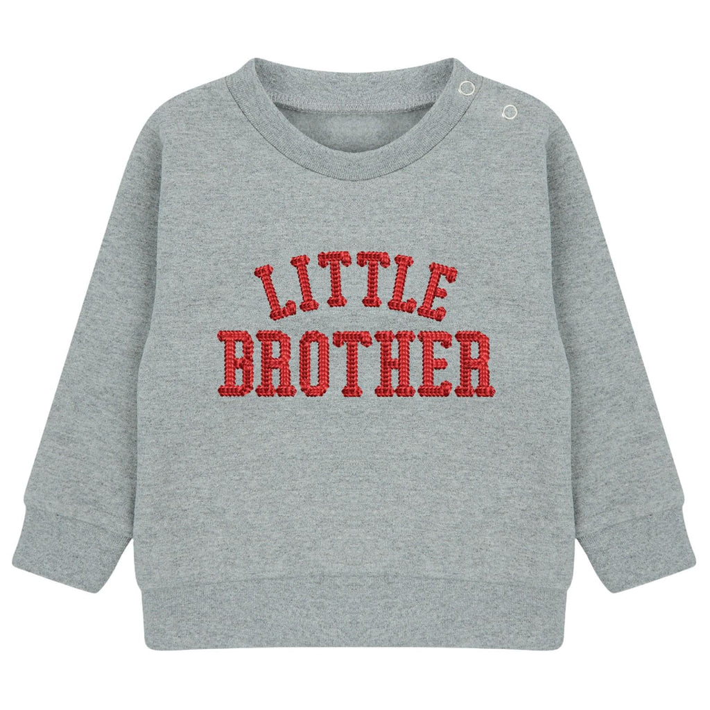 Embroidered Big & Little Brother Boys Sustainable Sweatshirts Grey Baby and Toddler Varsity Matching New Siblings