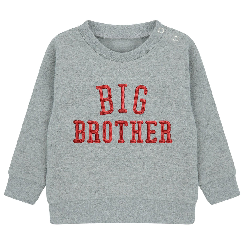 Embroidered Big & Little Brother Boys Sustainable Sweatshirts Grey Baby and Toddler Varsity Matching New Siblings