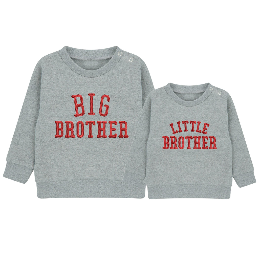 Embroidered Big & Little Brother Boys Sustainable Sweatshirts Grey Baby and Toddler Varsity Matching New Siblings