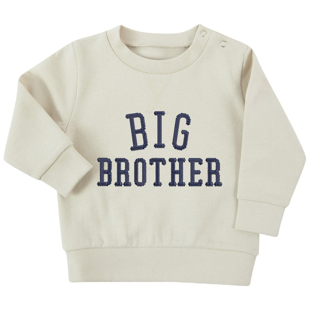 Embroidered Big & Little Brother Boys Sustainable Sweatshirts Stone Baby and Toddler Varsity Matching New Siblings
