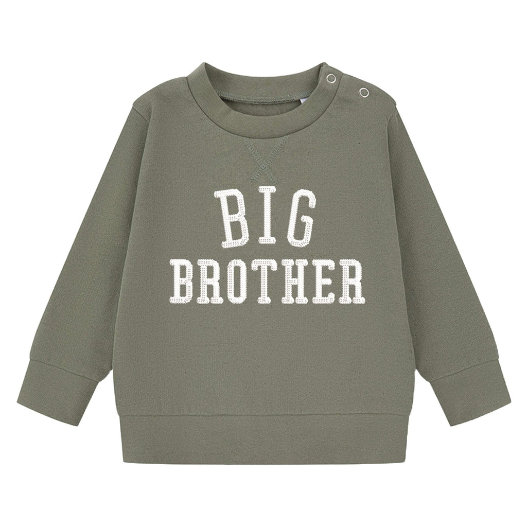 Embroidered Big & Little Brother Boys Sustainable Sweatshirts Khaki Baby and Toddler Varsity Matching New Siblings