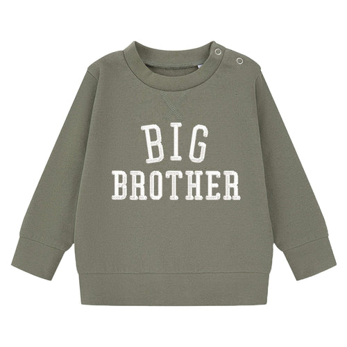 Embroidered Big & Little Brother Boys Sustainable Sweatshirts Khaki Baby and Toddler Varsity Matching New Siblings