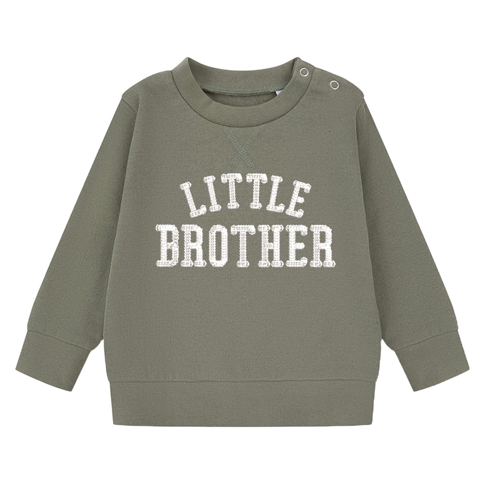 Embroidered Big & Little Brother Boys Sustainable Sweatshirts Khaki Baby and Toddler Varsity Matching New Siblings