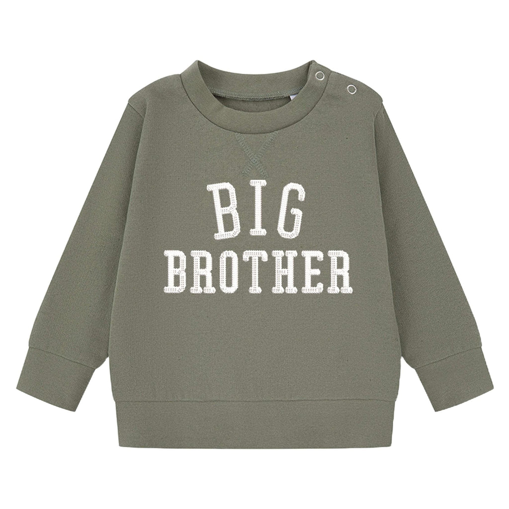 Embroidered Big & Little Brother Boys Sustainable Sweatshirts Khaki Baby and Toddler Varsity Matching New Siblings