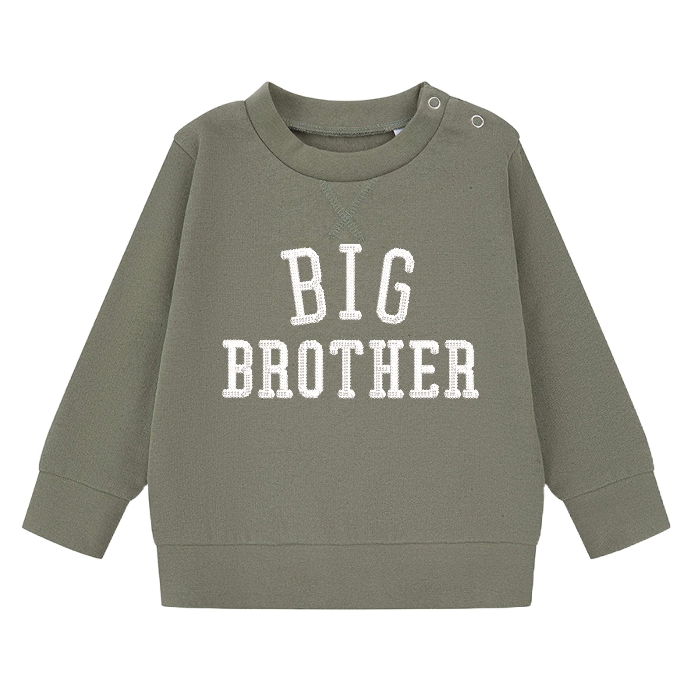 Embroidered Big & Little Brother Boys Sustainable Sweatshirts Khaki Baby and Toddler Varsity Matching New Siblings