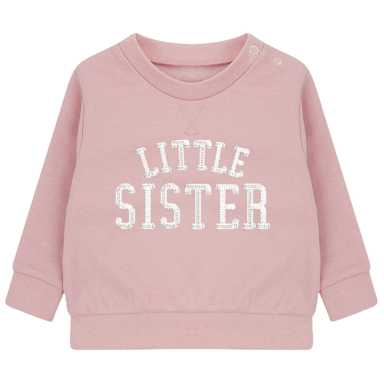 Embroidered Big & Little Sister Girls Sustainable Sweatshirts Baby and Toddler Pink Varsity Matching New Siblings