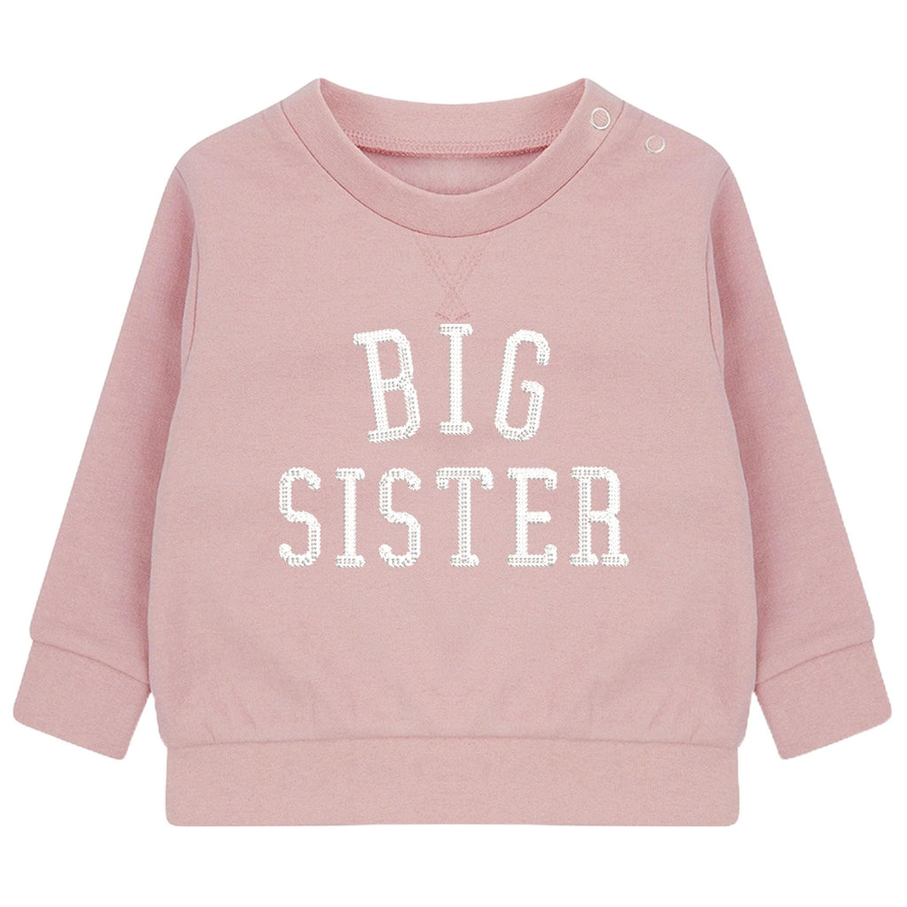 Embroidered Big & Little Sister Girls Sustainable Sweatshirts Baby and Toddler Pink Varsity Matching New Siblings