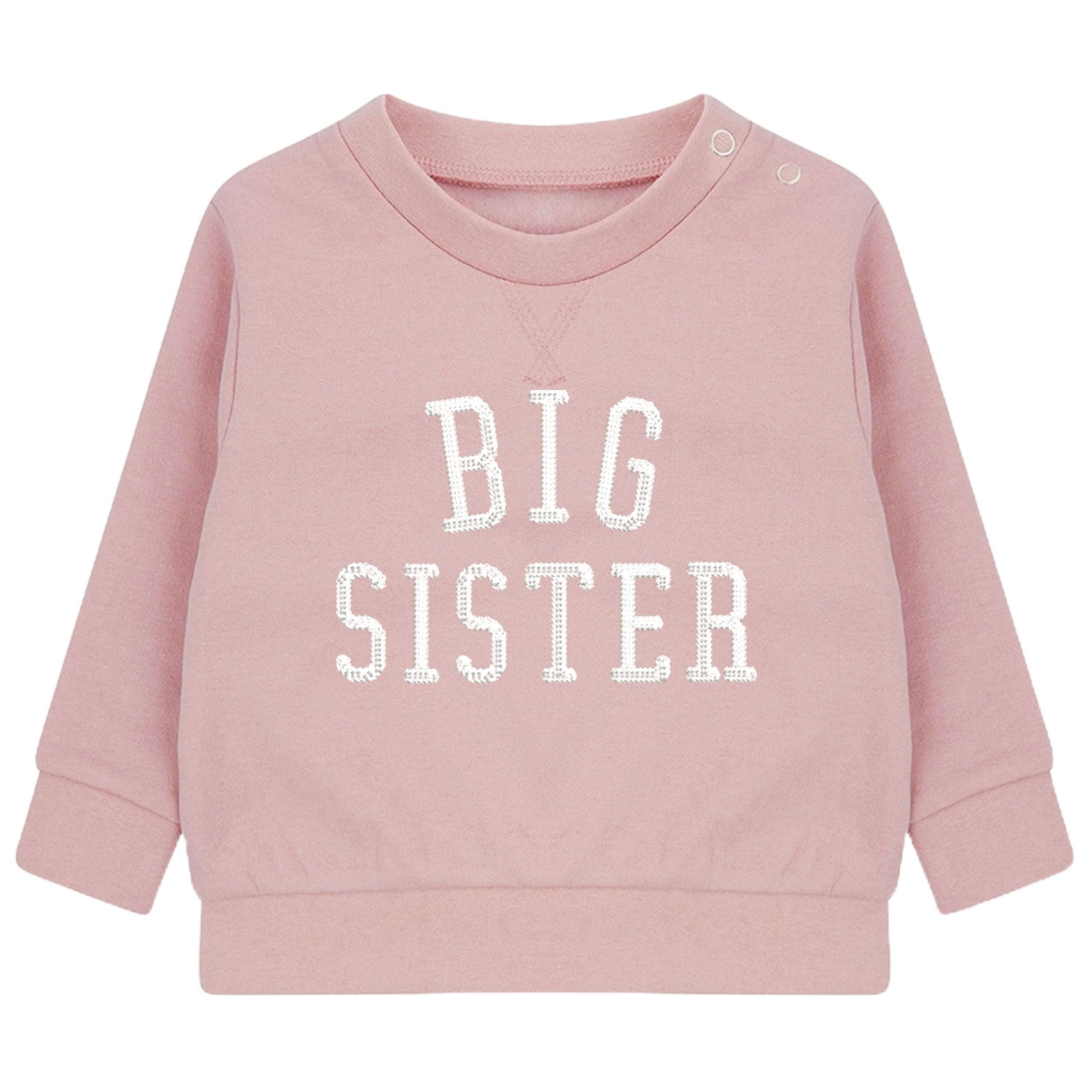 Embroidered Big & Little Sister Girls Sustainable Sweatshirts Baby and Toddler Pink Varsity Matching New Siblings