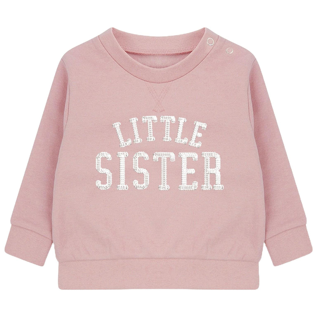 Embroidered Big & Little Sister Girls Sustainable Sweatshirts Baby and Toddler Pink Varsity Matching New Siblings