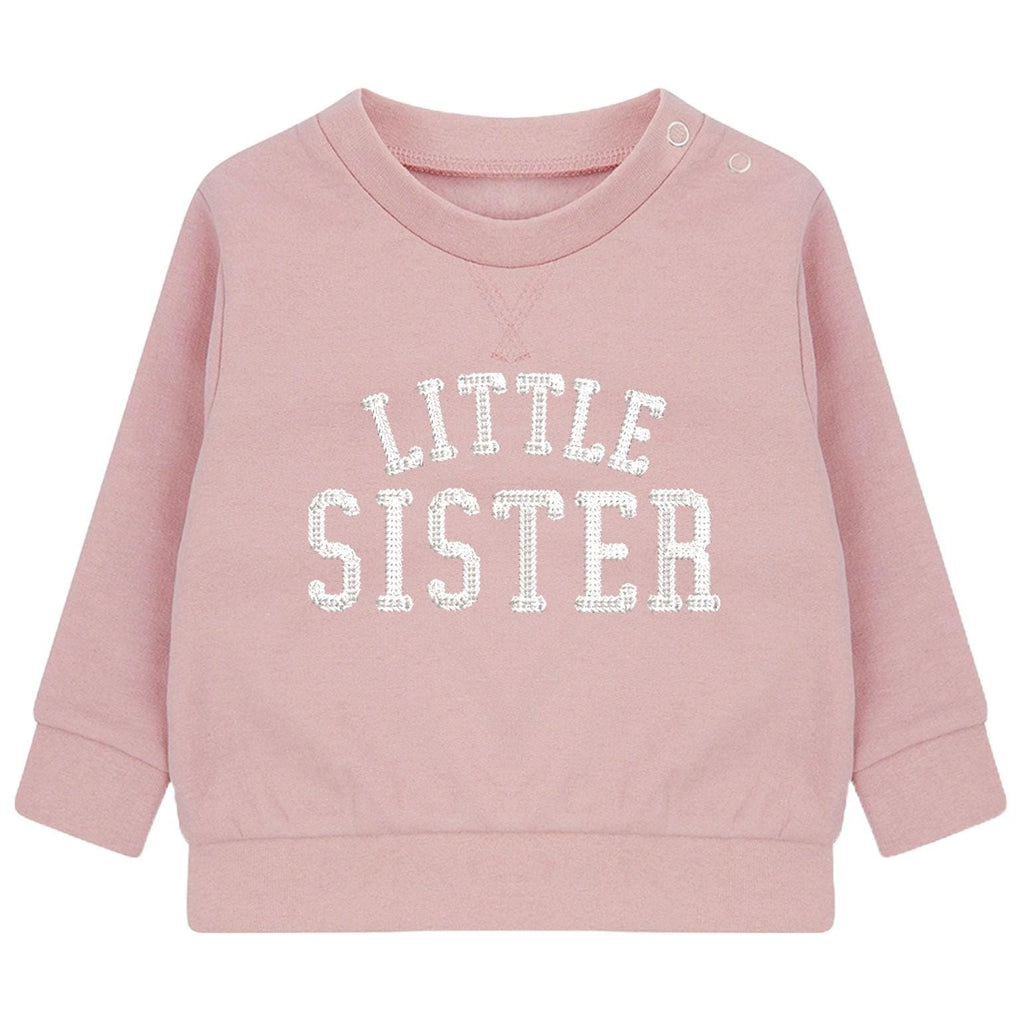 Embroidered Big & Little Sister Girls Sustainable Sweatshirts Baby and Toddler Pink Varsity Matching New Siblings