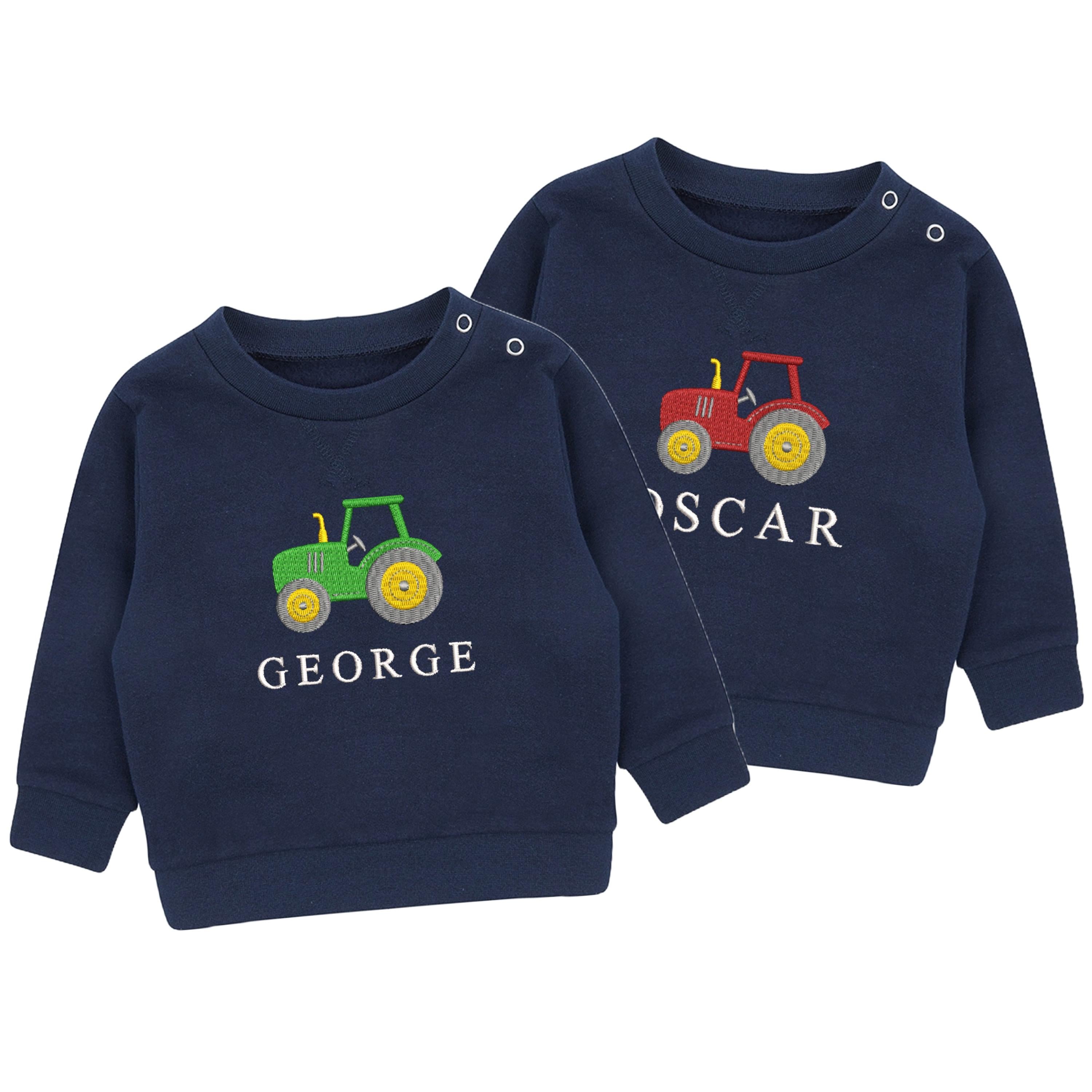 Embroidered Personalised Name Boys Sustainable Sweatshirt Baby & Toddler Custom Text Tractor Cute Farm Gift