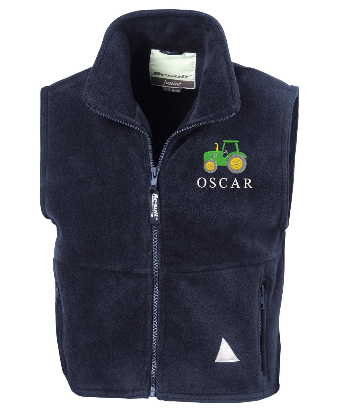 Embroidered Tractor Personalised Name Boys Fleece Bodywarmer Navy Kids Custom Text Jacket Farm Coat
