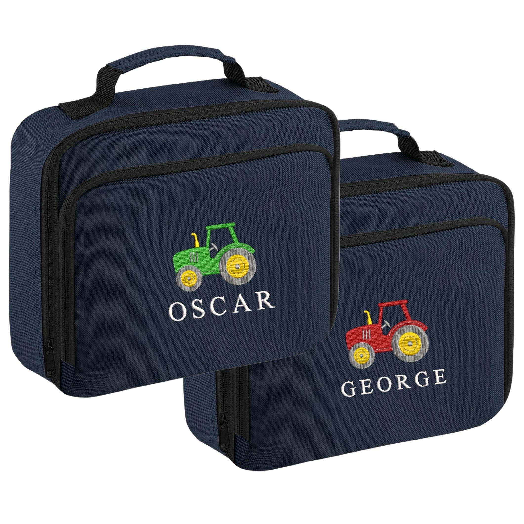 Embroidered Boys Personalised Tractor Name Lunch Cool Bag Box Custom Text School Nursery