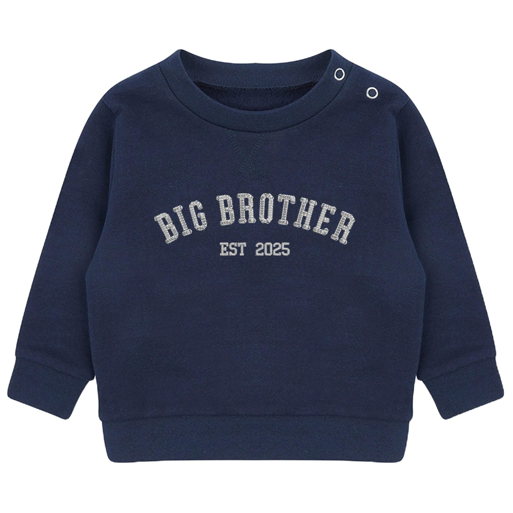 Embroidered Big Brother Personalised Year Boys Sustainable Sweatshirts Baby and Toddler Custom Varsity New Sibling Gift