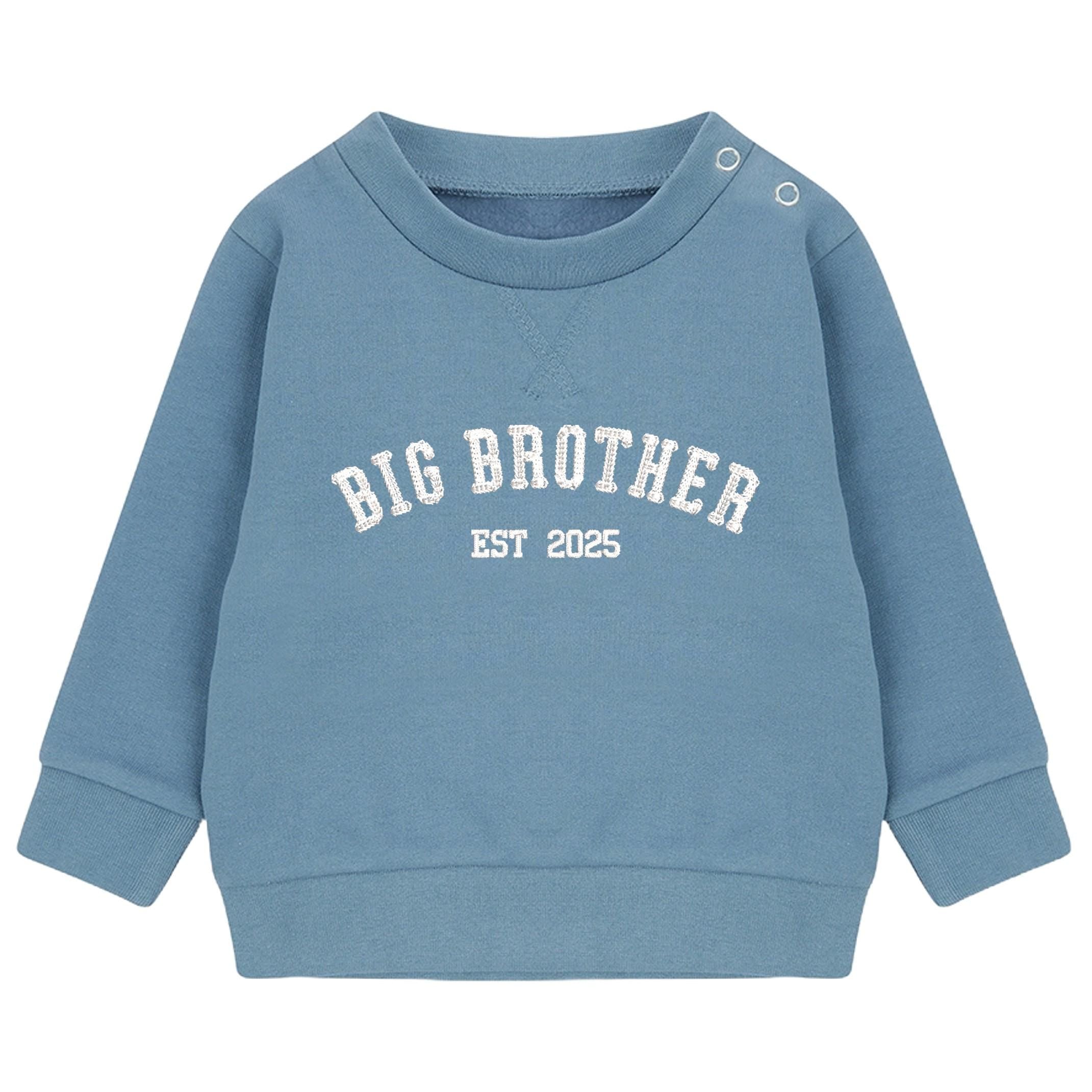 Embroidered Big Brother Personalised Year Boys Sustainable Sweatshirts Baby and Toddler Custom Varsity New Sibling Gift