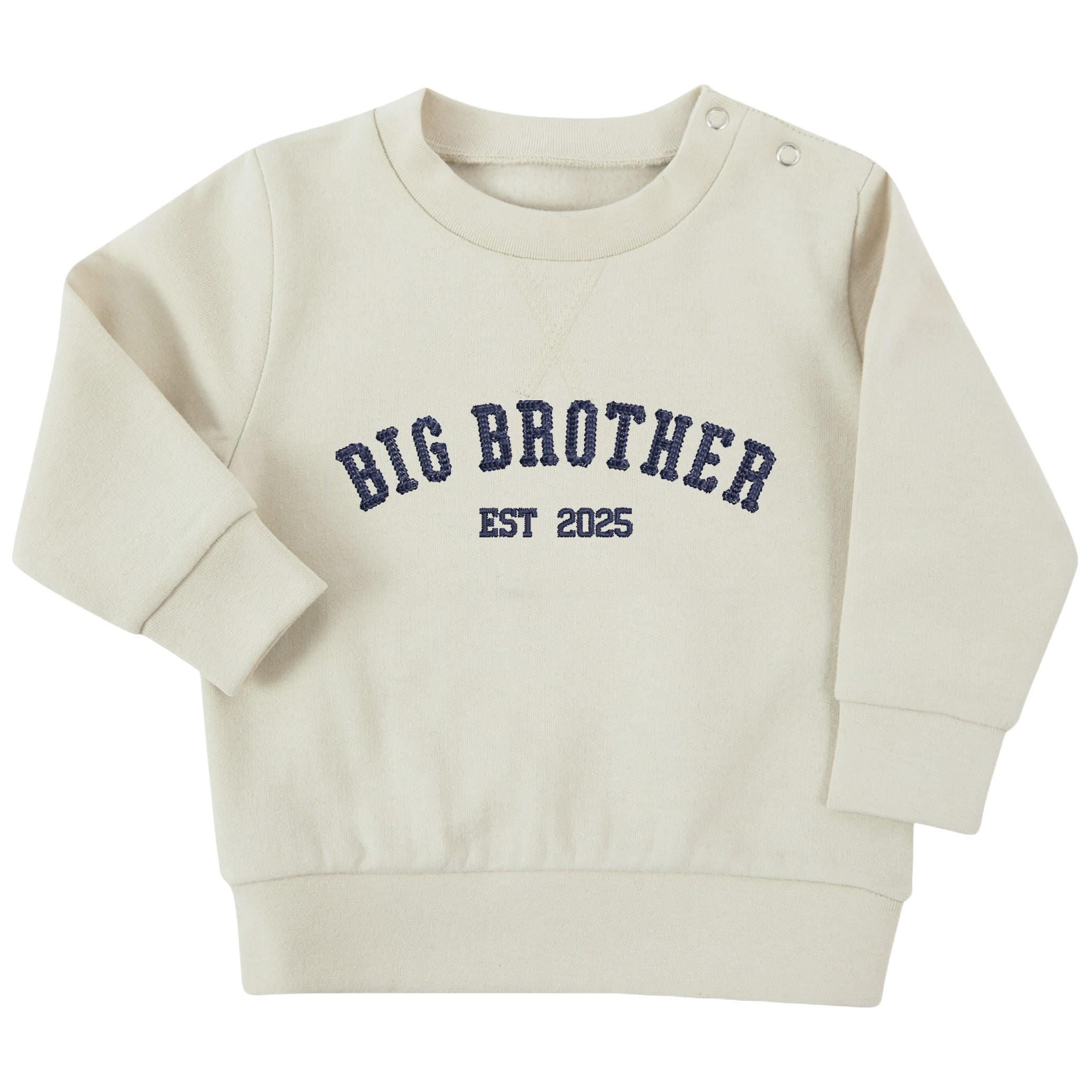 Embroidered Big Brother Personalised Year Boys Sustainable Sweatshirts Baby and Toddler Custom Varsity New Sibling Gift