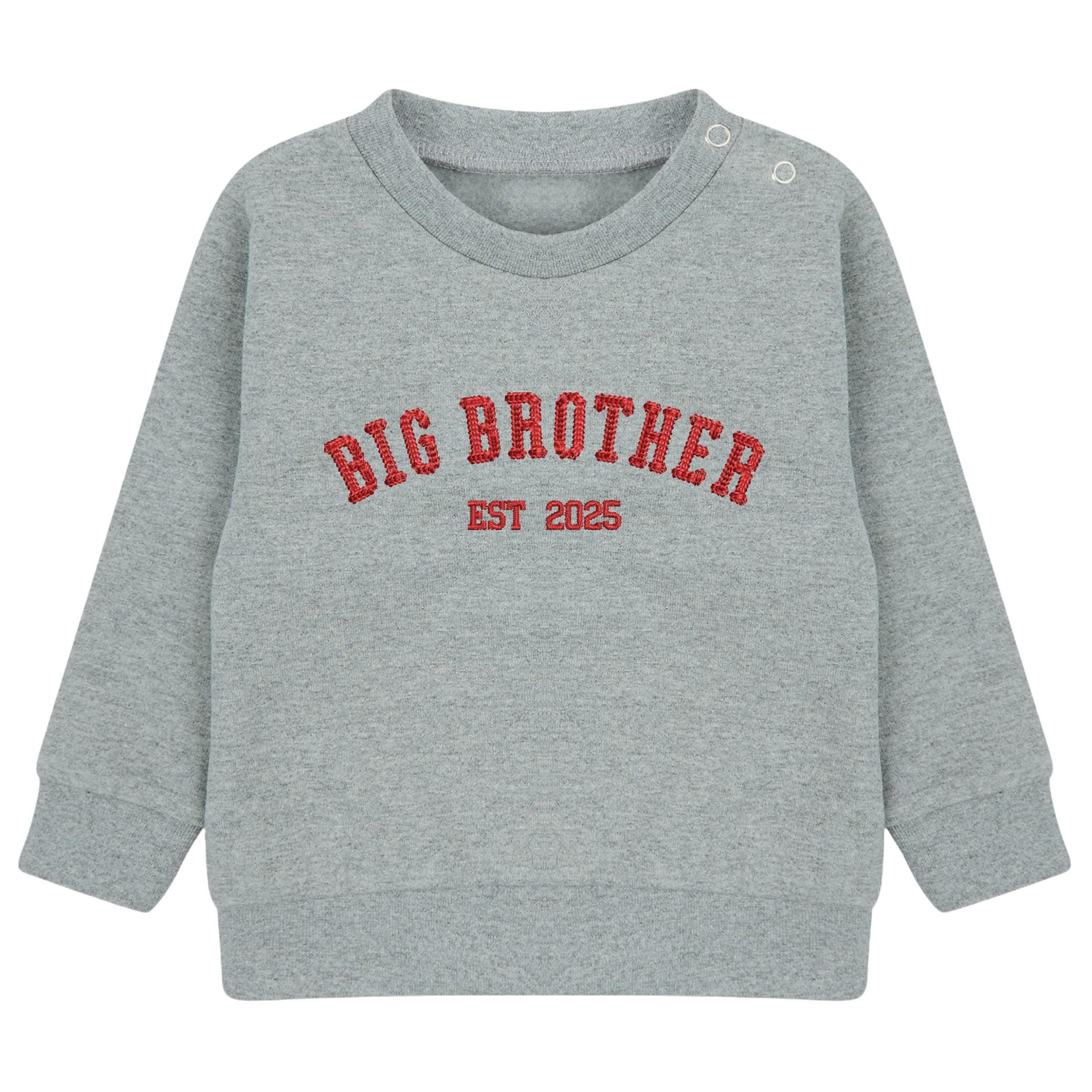 Embroidered Big Brother Personalised Year Boys Sustainable Sweatshirts Baby and Toddler Custom Varsity New Sibling Gift