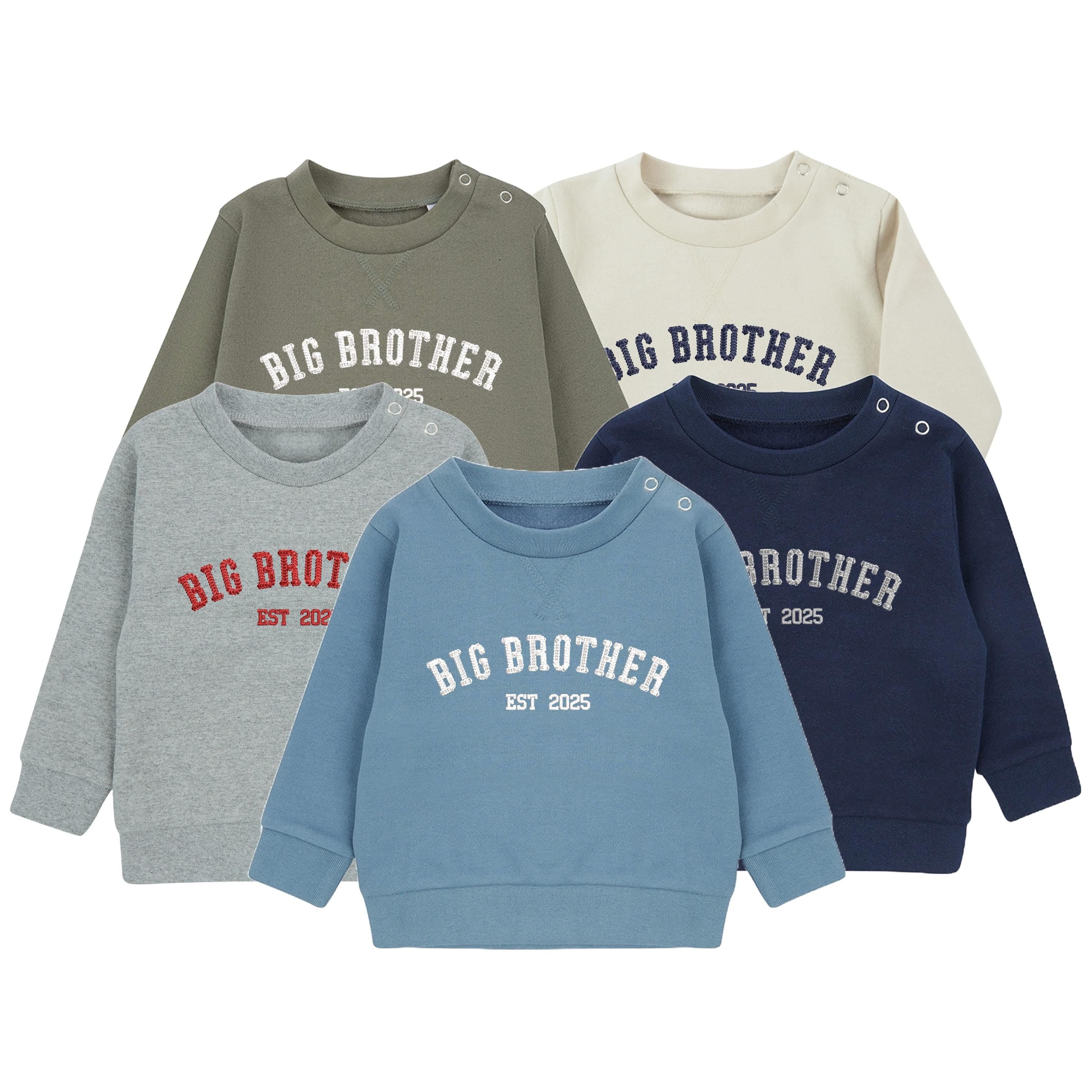 Embroidered Big Brother Personalised Year Boys Sustainable Sweatshirts Baby and Toddler Custom Varsity New Sibling Gift