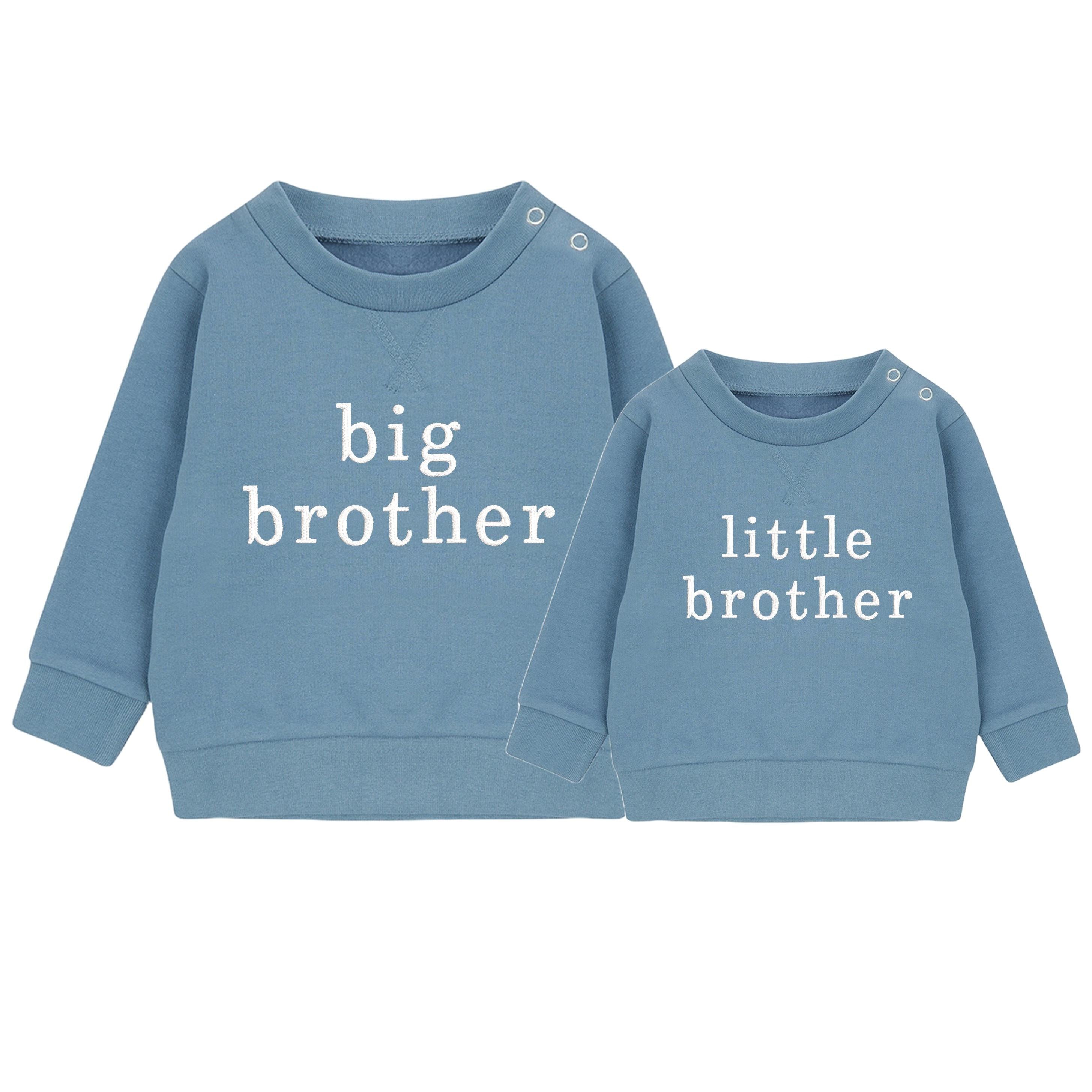 Embroidered Big & Little Brother Boys Sustainable Sweatshirts Blue Baby and Toddler Matching New Siblings