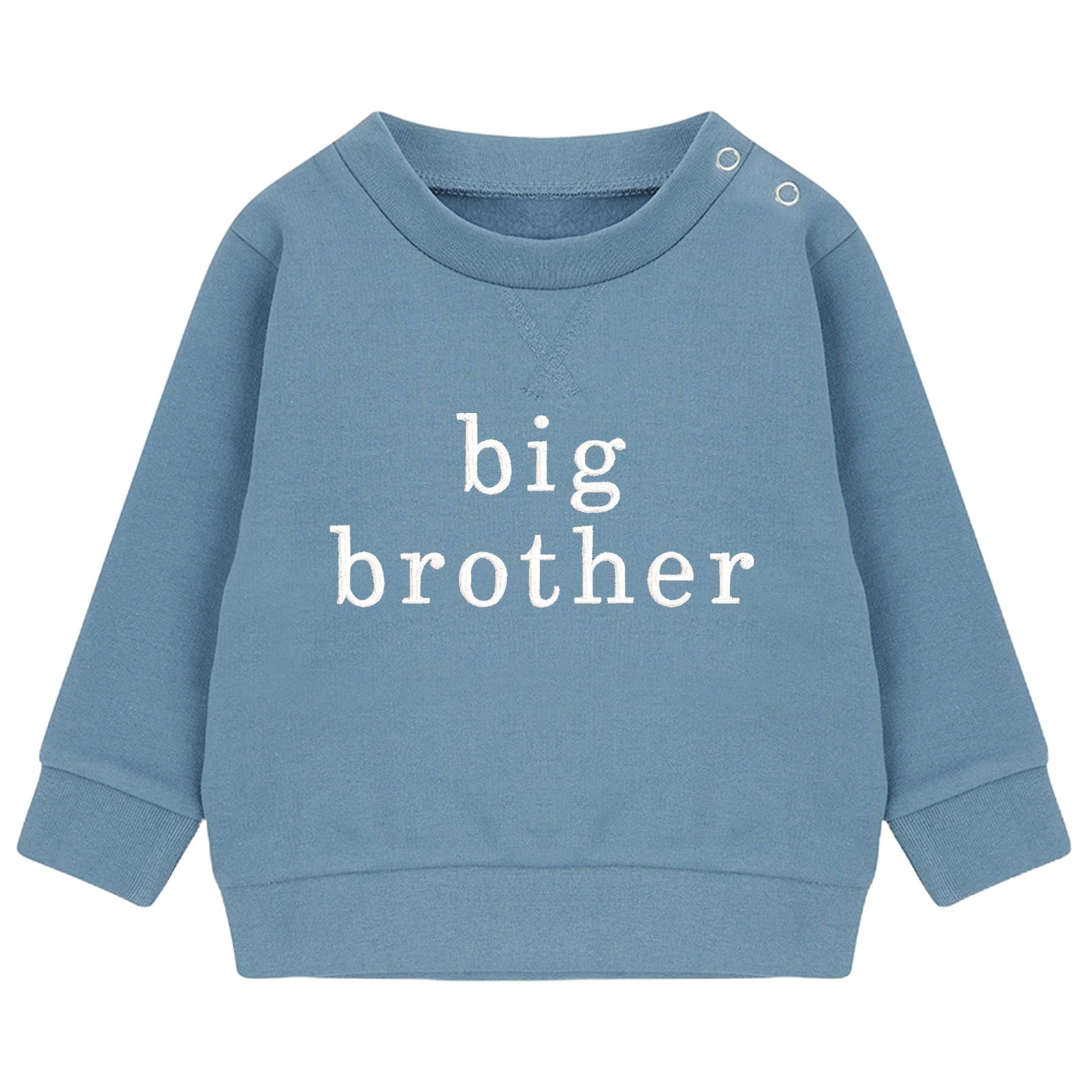 Embroidered Big & Little Brother Boys Sustainable Sweatshirts Blue Baby and Toddler Matching New Siblings