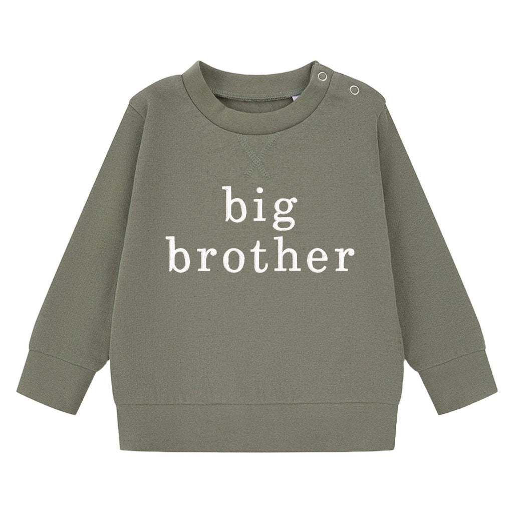 Embroidered Big & Little Brother Boys Sustainable Sweatshirts Khaki Baby and Toddler Matching New Siblings