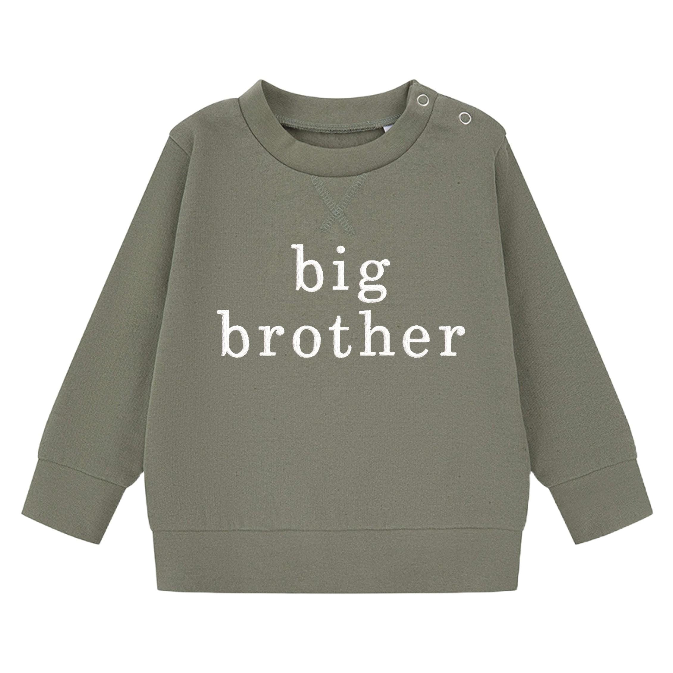 Embroidered Big & Little Brother Boys Sustainable Sweatshirts Khaki Baby and Toddler Matching New Siblings