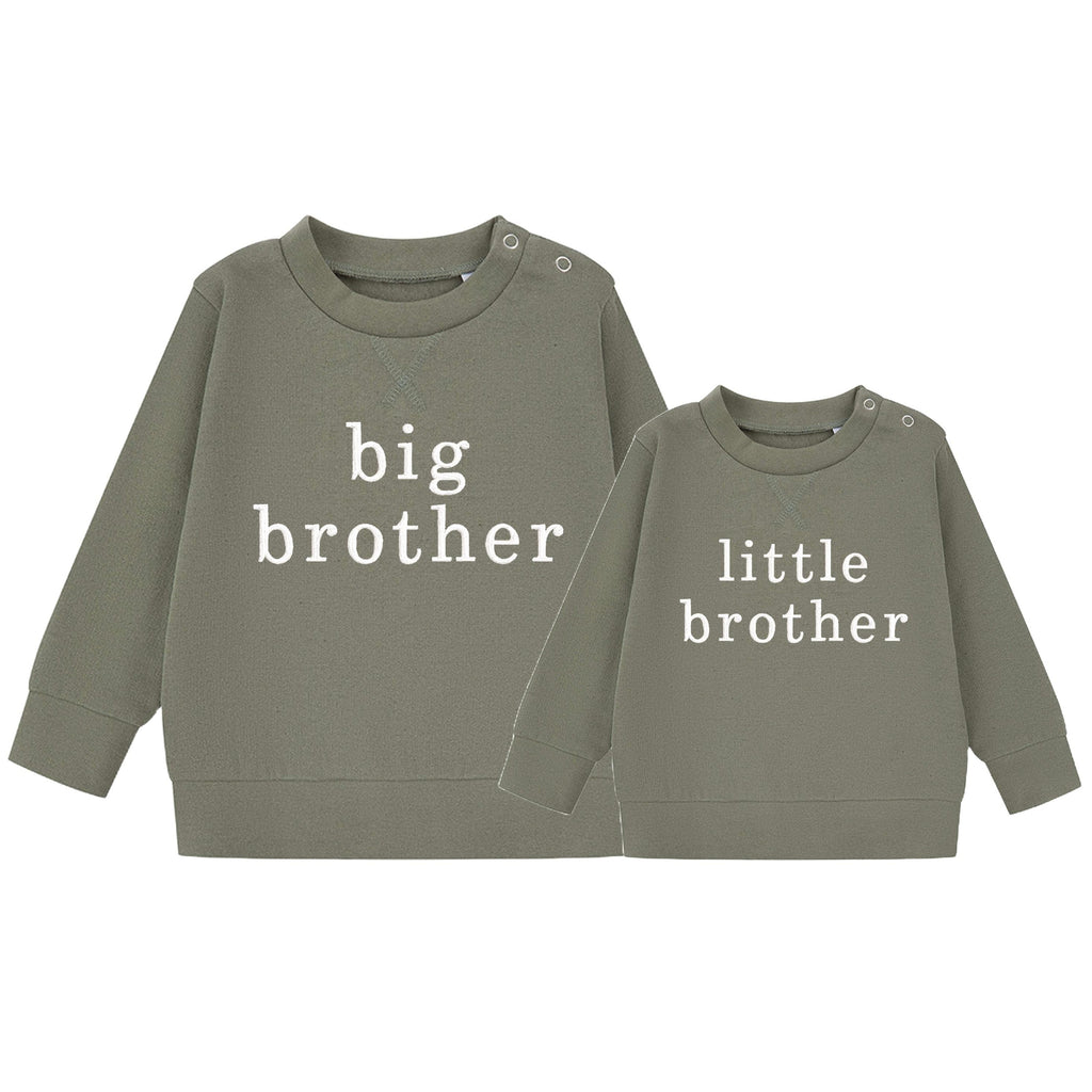 Embroidered Big & Little Brother Boys Sustainable Sweatshirts Khaki Baby and Toddler Matching New Siblings
