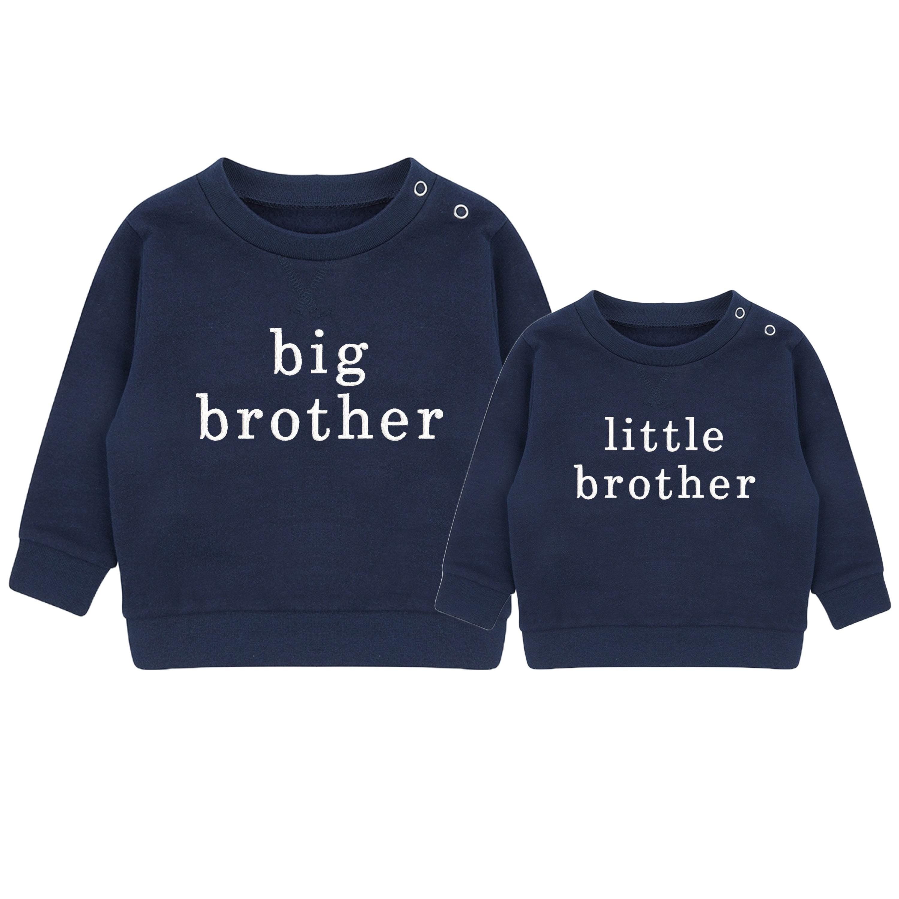 Embroidered Big & Little Brother Boys Sustainable Sweatshirts Navy Baby and Toddler Matching New Siblings