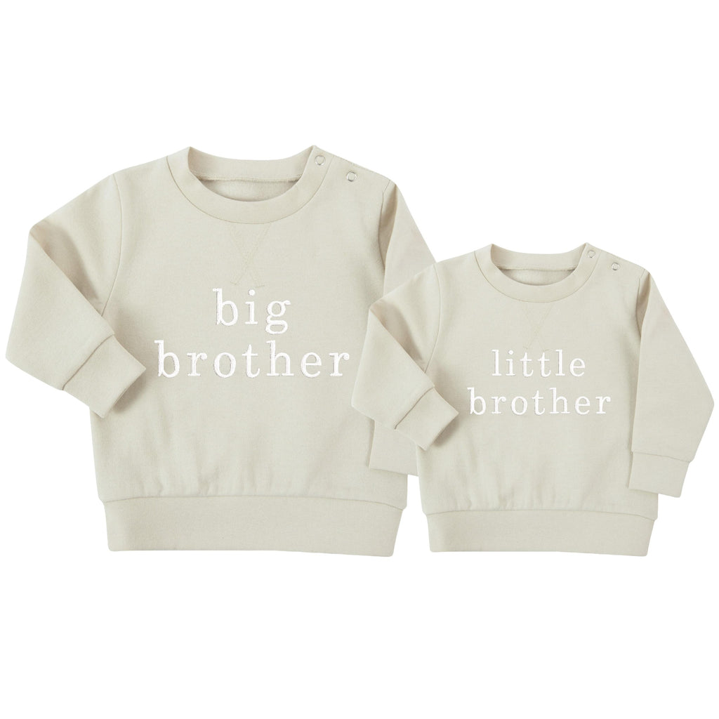 Embroidered Big & Little Brother Boys Sustainable Sweatshirts Stone Baby and Toddler Matching New Siblings