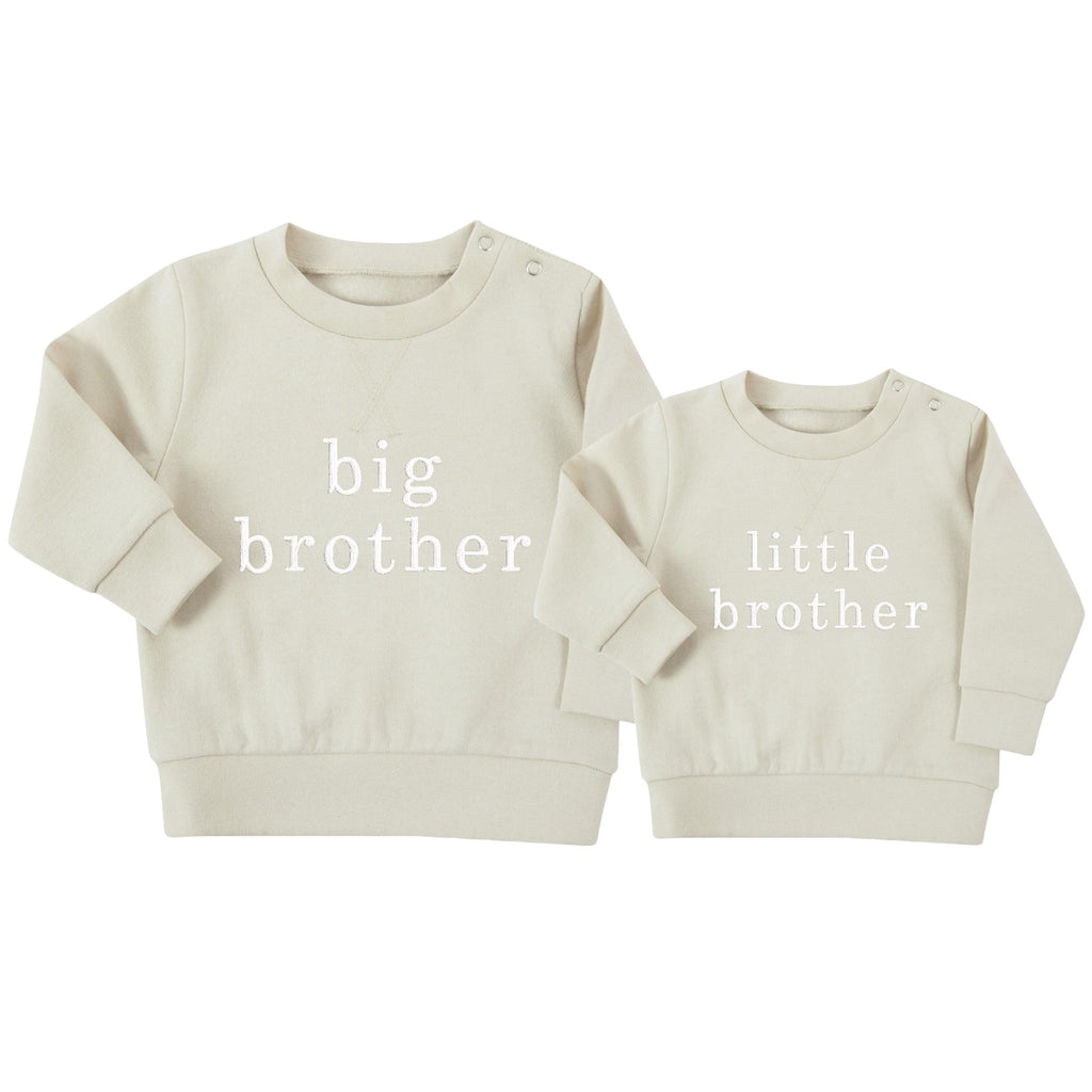 Embroidered Big & Little Brother Boys Sustainable Sweatshirts Stone Baby and Toddler Matching New Siblings