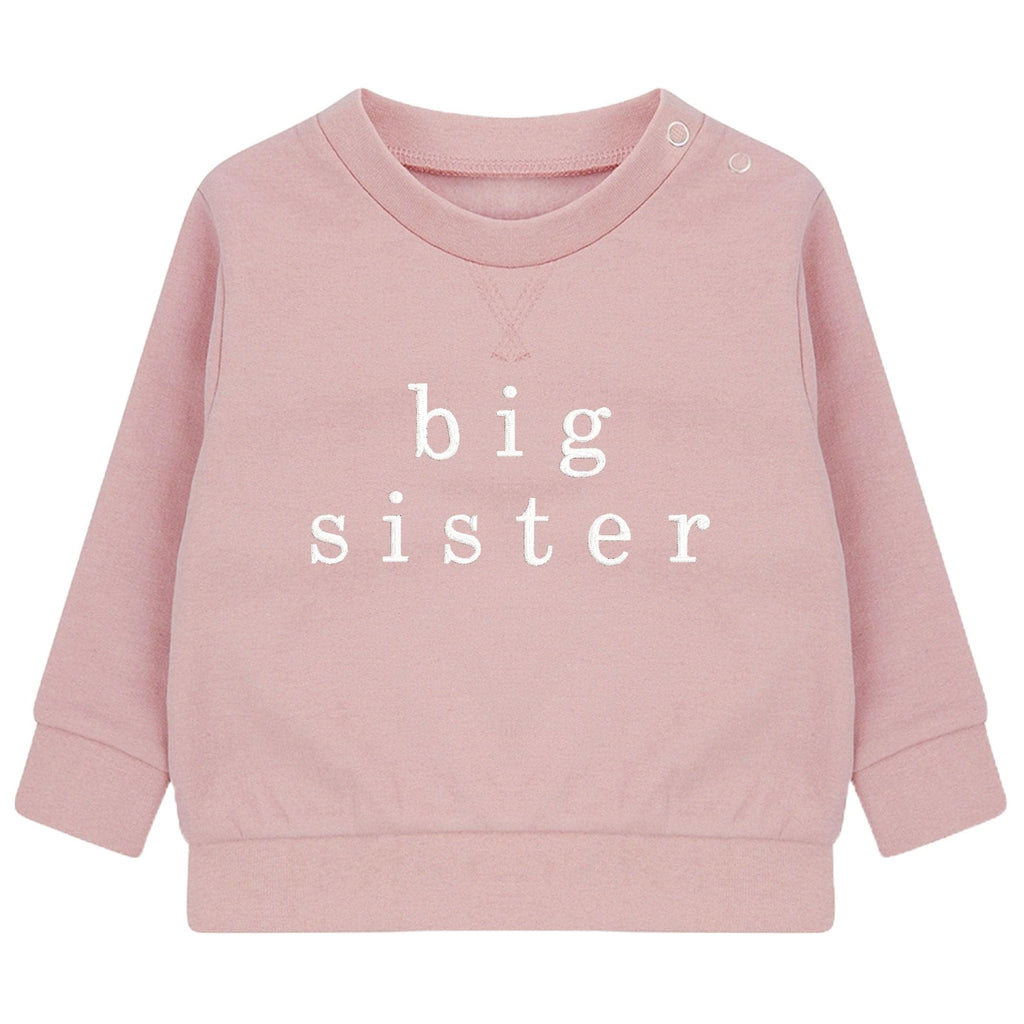Embroidered Big & Little Sister Girls Sustainable Sweatshirts Baby and Toddler Pink Matching New Siblings