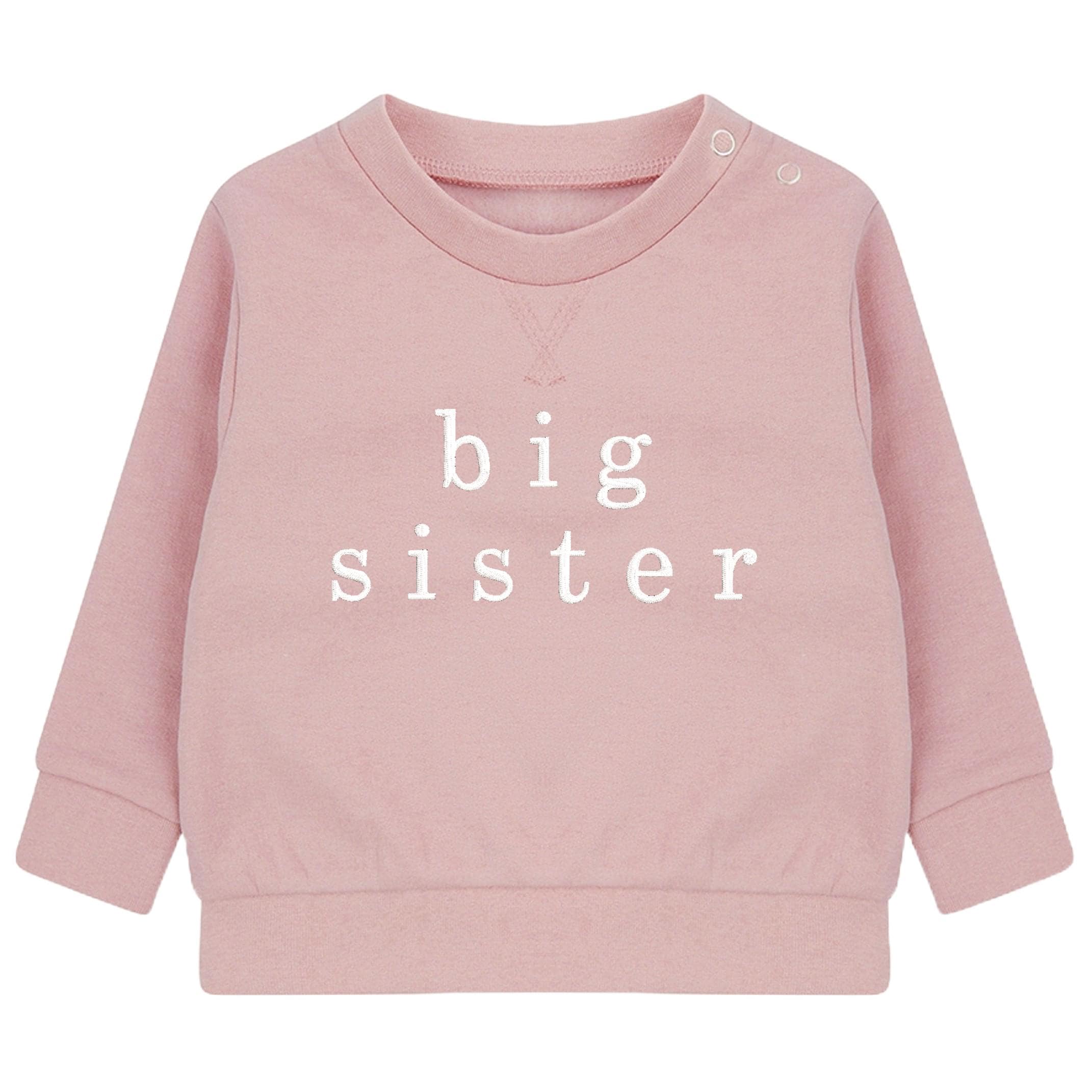 Embroidered Big & Little Sister Girls Sustainable Sweatshirts Baby and Toddler Pink Matching New Siblings
