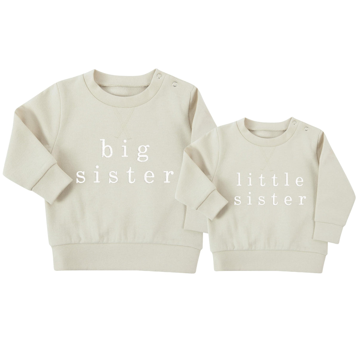 Embroidered Big & Little Sister Girls Sustainable Sweatshirts Baby and Toddler Stone Matching New Siblings