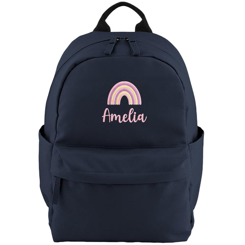 Embroidered Girls Personalised Pink Rainbow Name Small Backpack Custom Text School Rucksack Nursery Bag