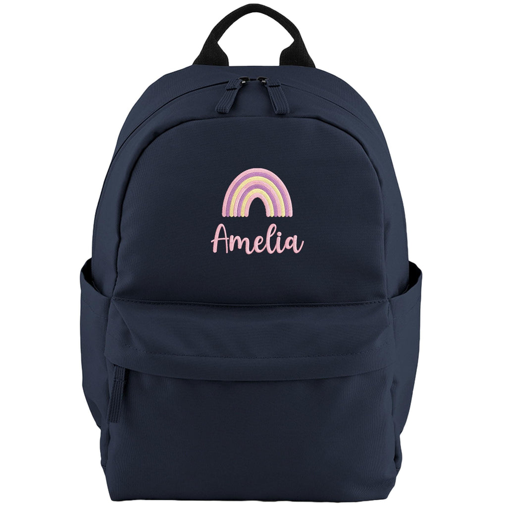 Embroidered Girls Personalised Pink Rainbow Name Small Backpack Custom Text School Rucksack Nursery Bag