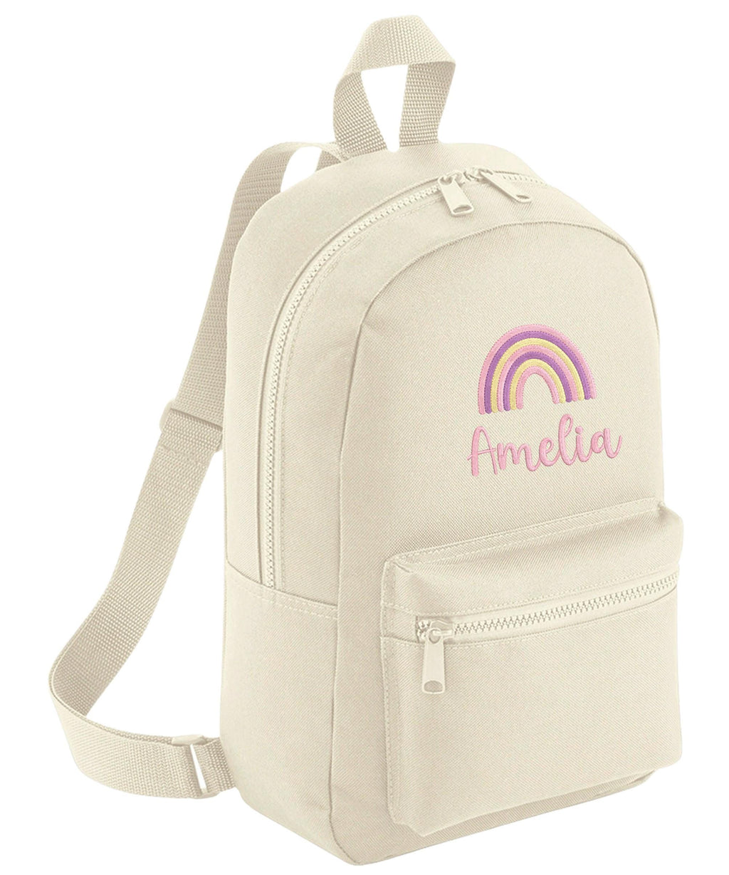 Embroidered Girls Personalised Pink Rainbow Name Mini Backpack Custom Text School Rucksack Nursery Bag
