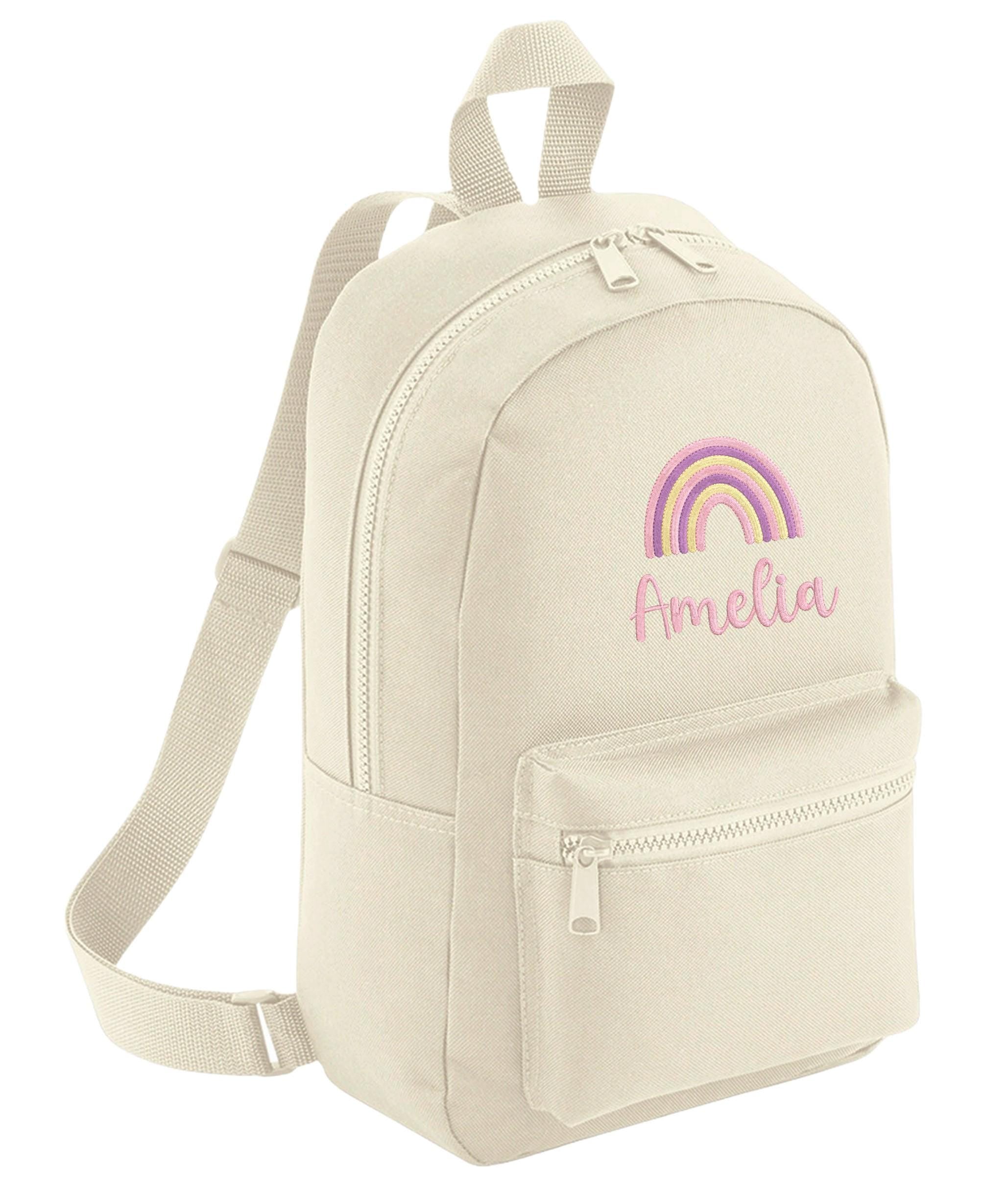 Embroidered Girls Personalised Pink Rainbow Name Mini Backpack Custom Text School Rucksack Nursery Bag